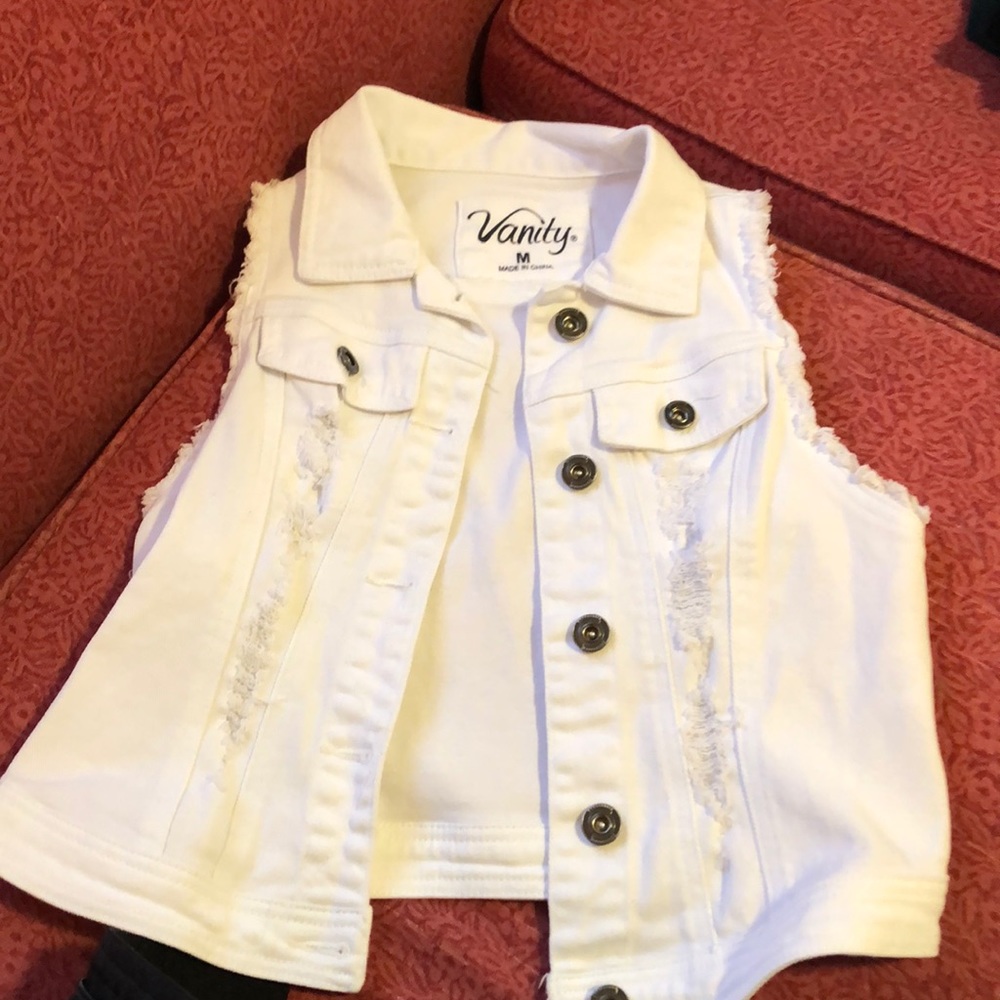 White distressed vest